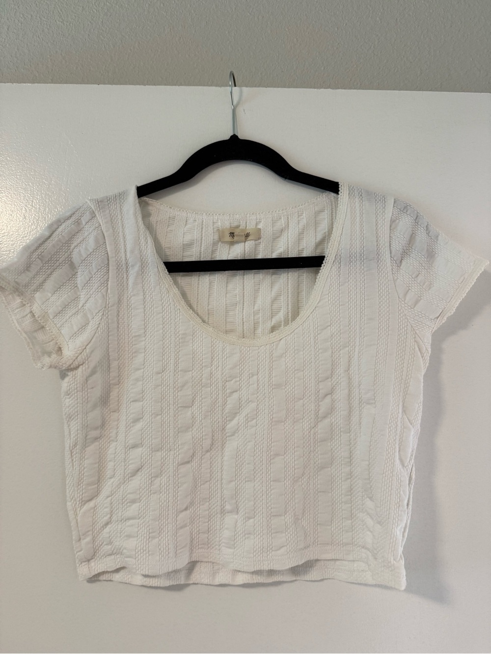 Madewell White Textured Short Sleeve Scoop Top